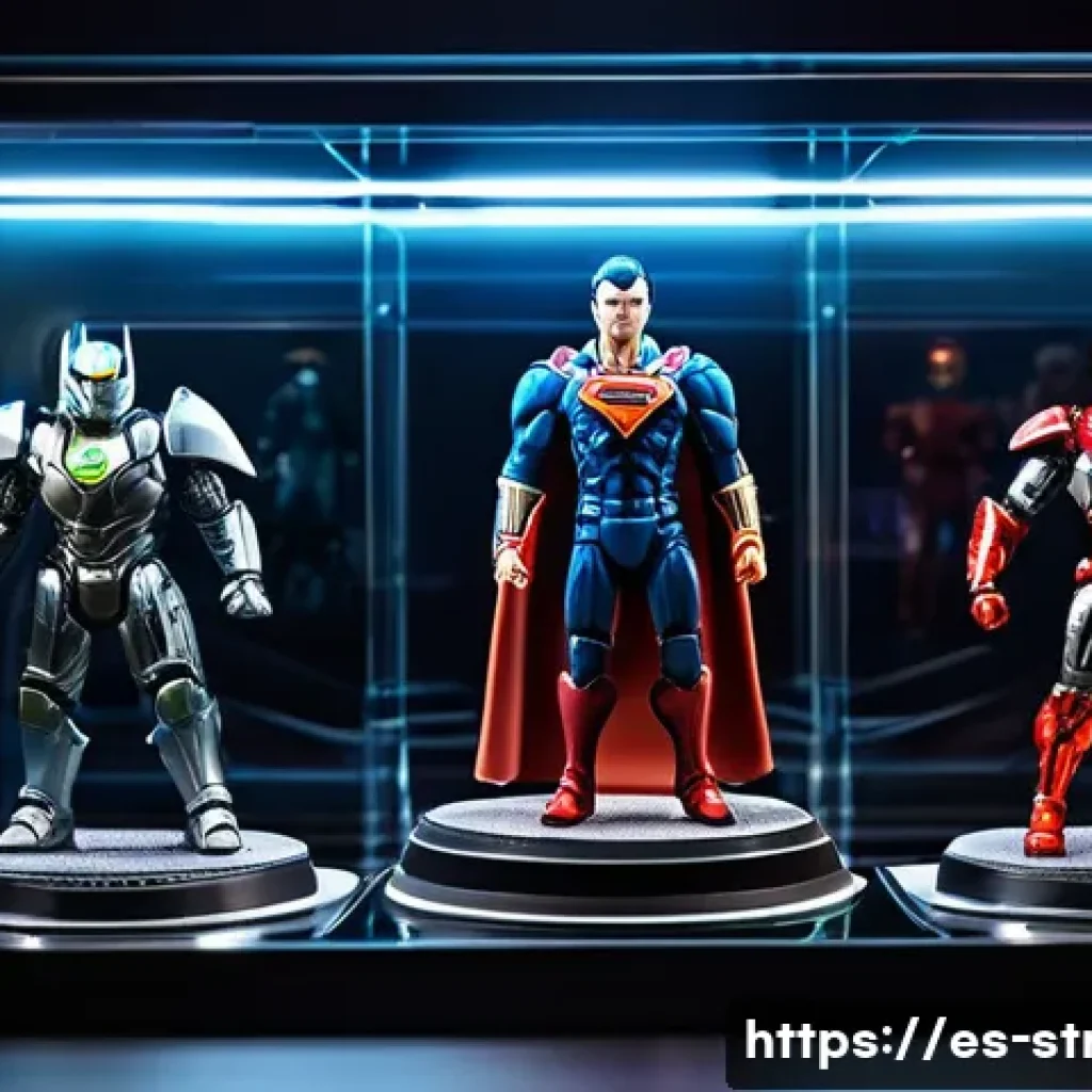 슈퍼트론 관련 머천다이징 및 구매처 - A highly detailed display of official Supertrón action figures arranged in a glass showcase, featuri...