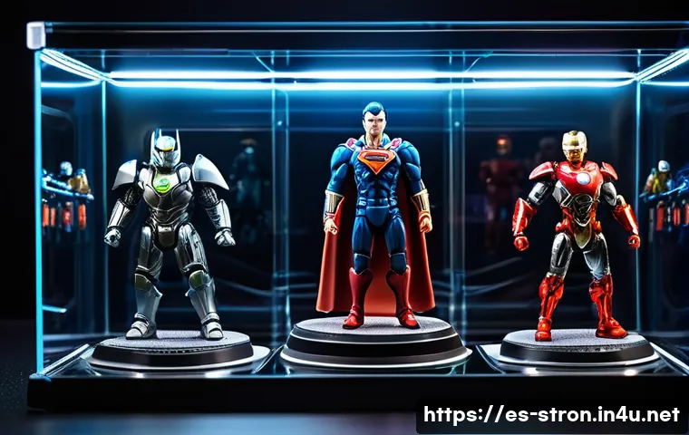 슈퍼트론 관련 머천다이징 및 구매처 - A highly detailed display of official Supertrón action figures arranged in a glass showcase, featuri...