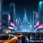 슈퍼트론과 비슷한 세계관 작품 비교 - A highly detailed futuristic cityscape at night inspired by complex interplanetary conflicts, featur...