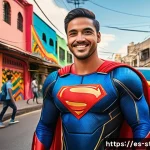 슈퍼트론의 다양한 언어판 차이점 - A dynamic illustration of Supertr&oacute;n in a vibrant Latin American urban setting, featuring a youthful ...