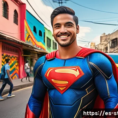 슈퍼트론의 다양한 언어판 차이점 - A dynamic illustration of Supertr&oacute;n in a vibrant Latin American urban setting, featuring a youthful ...