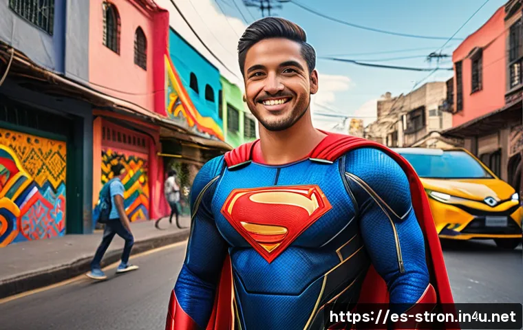 슈퍼트론의 다양한 언어판 차이점 - A dynamic illustration of Supertrón in a vibrant Latin American urban setting, featuring a youthful ...